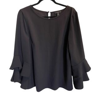 J. Crew Black Tiered Ruffle Bell Sleeve Blouse‎ Top Fairy Size 16 Tall